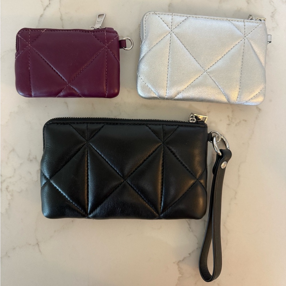 NWT Coach Corner Zip Trio Set.  Black, Silver, and Purple Quilted Wristlet Set - Picture 3 of 7